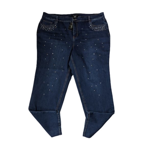 Ashley Stewart Dark Rinse Embellished Jeans 22 - Picture 1 of 8